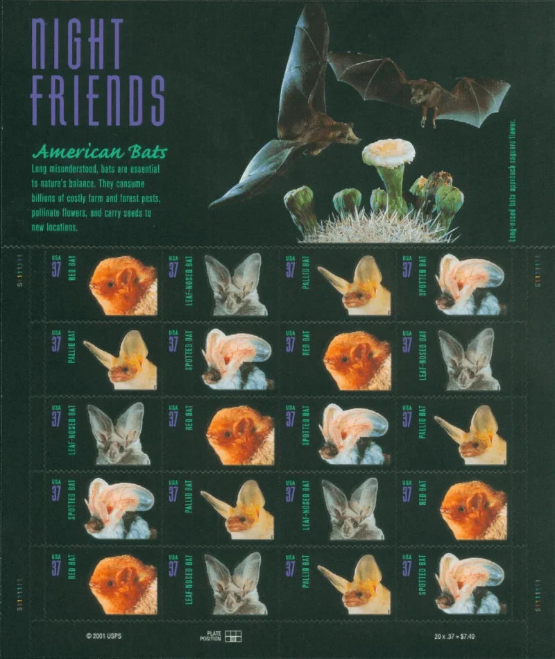 37¡é Stamps 2002 Night Friends American Bats-Nature Series, First-Class Postage