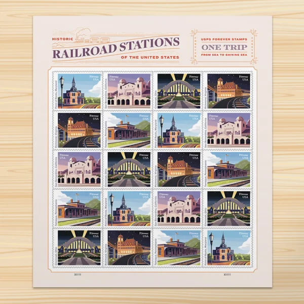 Forever Stamps 2023 Railroad Stations-Historic Trains Collection, First-Class Postage