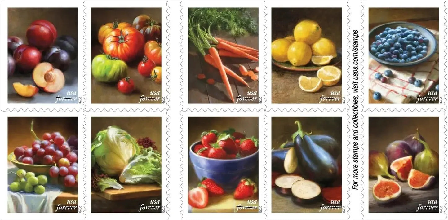 Forever Stamps 2020 Fruits & Vegetables-Fresh Produce Collection, First-Class Postage