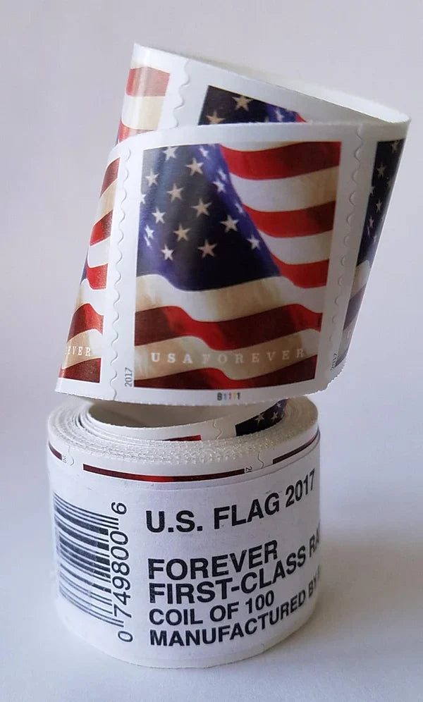 Flag Forever Stamps-50 Rolls Coil (Self-Adhesive)-5000 Stamps