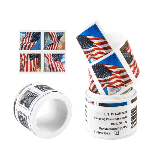 Bulk Flag Forever Stamps – 100 Rolls / 10,000 Self-Adhesive Coil Stamps