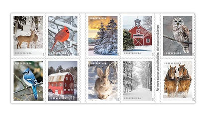Forever Stamps 2020 Winter Scenes-Seasonal Celebration, First-Class Postage