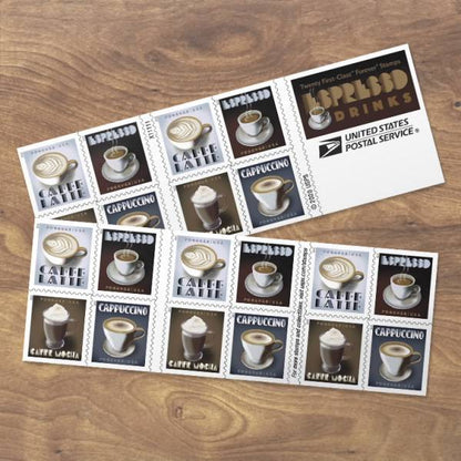 Forever Stamps 2021 Espresso Drinks-Coffee Set, First-Class Postage