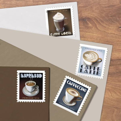 Forever Stamps 2021 Espresso Drinks-Coffee Set, First-Class Postage