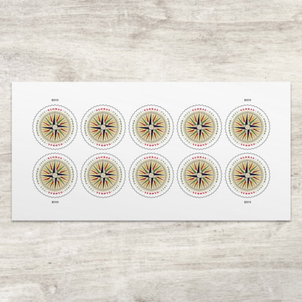 Global Forever Stamps 2025 Compass Rose-International Mailing, First-Class Postage