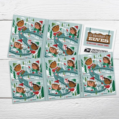 Forever Stamps 2022 Holiday Elves-Holiday Celebration, First-Class Postage