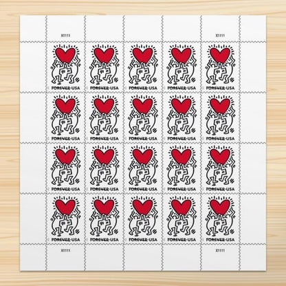Forever Stamps 2025 Love-Keith Haring Heart Design, Wedding Invitation, First-Class Postage
