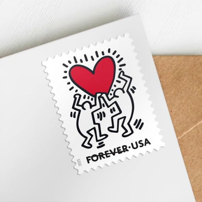 Forever Stamps 2025 Love-Keith Haring Heart Design, Wedding Invitation, First-Class Postage