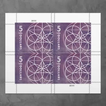 First Class Stamps 2022 Floral Geometry-Art Collection, $5 Postage