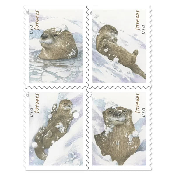 Forever Stamps 2021 Otters in Snow-Nature, First-Class Postage