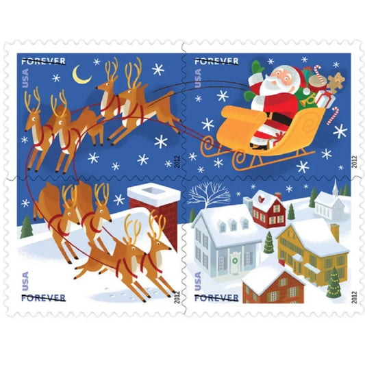Forever Stamps 2021 Santa and Sleigh-Holiday Celebration, First-Class Postage