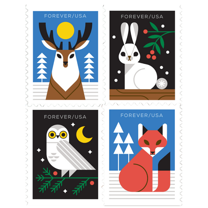 Forever Stamps 2023 Winter Woodland Animals-Nature Series, First-Class Postage
