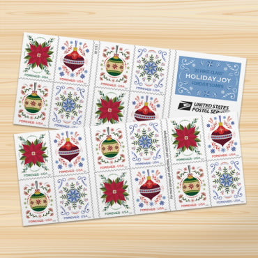 Forever Stamps 2024 Christmas Ornaments & Holiday Florals-Holiday Celebration, First-Class Postage