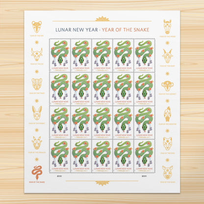 Forever Stamps 2025 Lunar New Year-Year of the Snake, Holiday Celebration, First-Class Postage